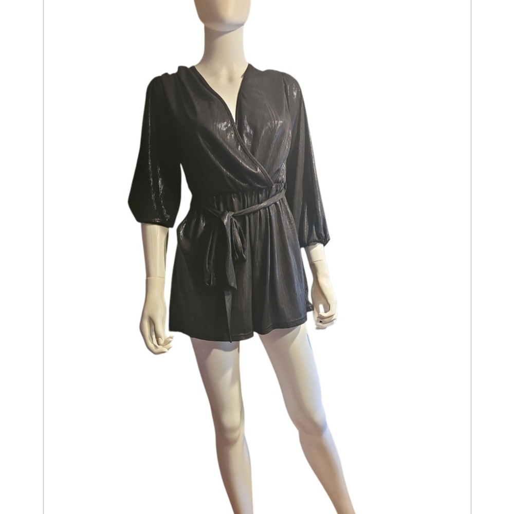 YOINS Black Shiny Wrap Jumpsuit